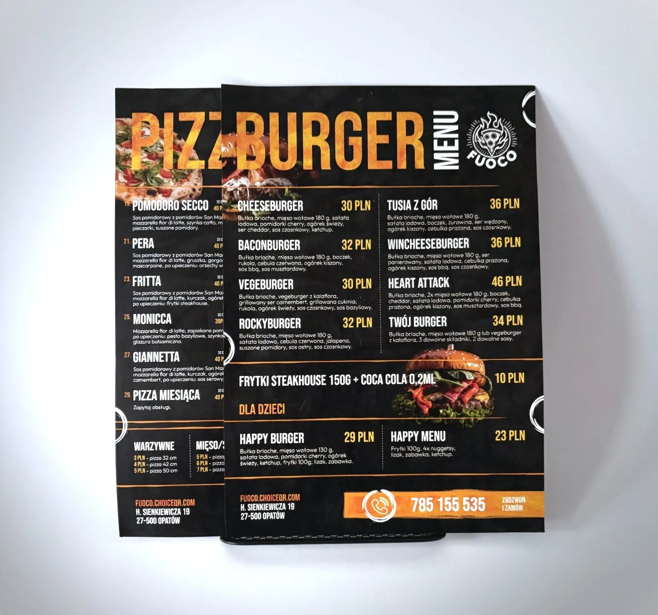 Ulotka menu — realizacja Reclame